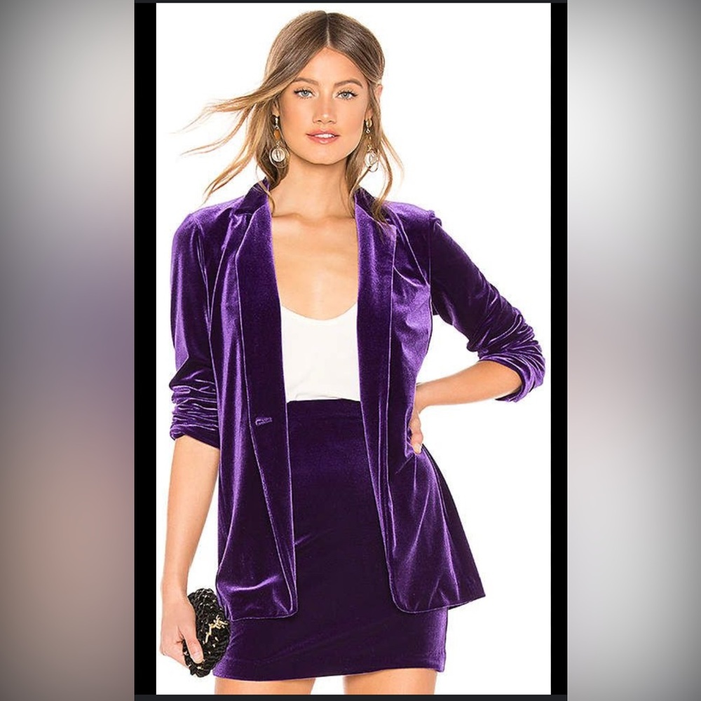 Amanda Uprichard Revolve Yvonne Blazer Purple Velvet Office Casual Small